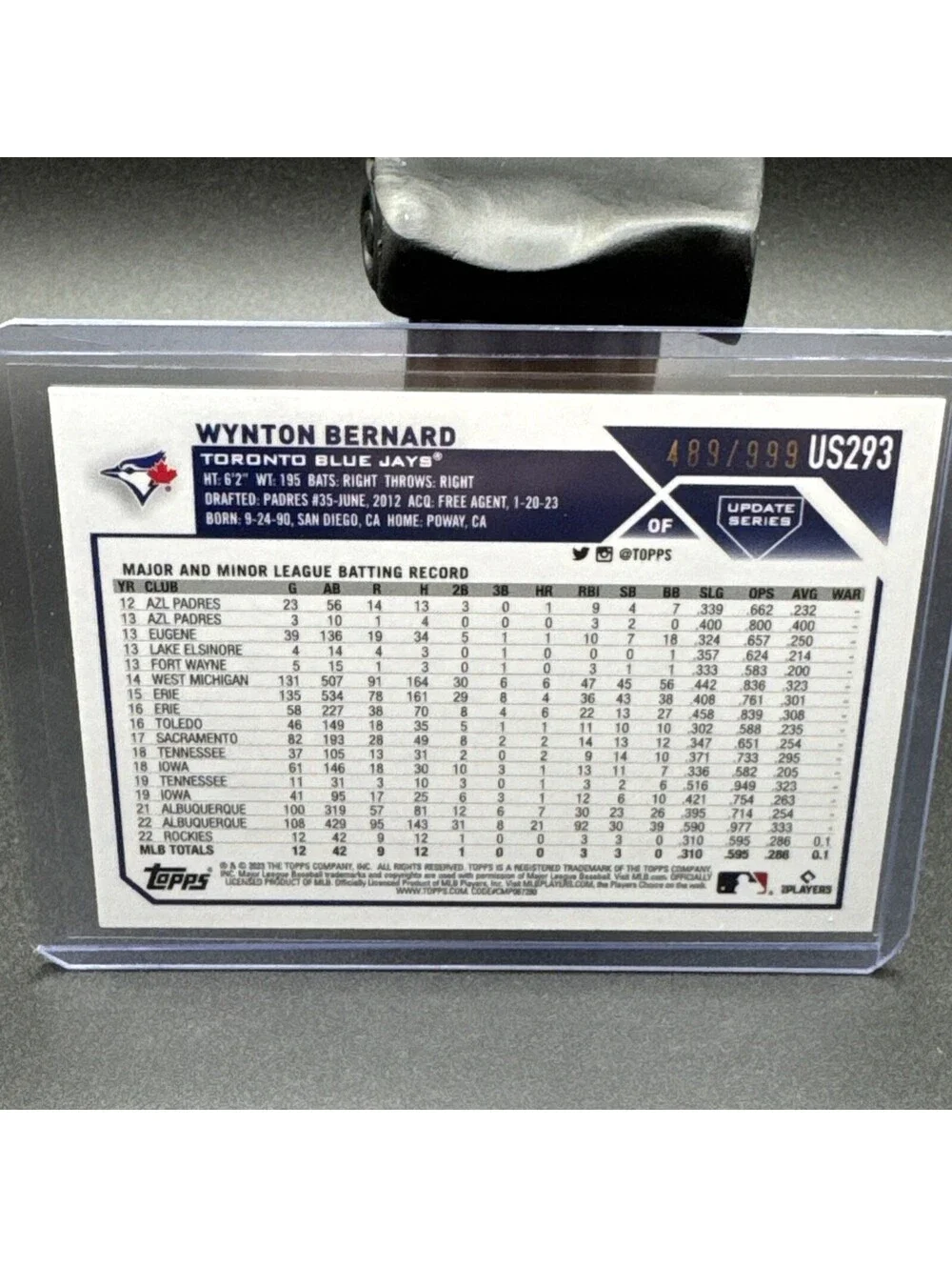 2023 Topps Update Wynton Bernard Blue Foil RC #US293 Serial Numbered 489/999